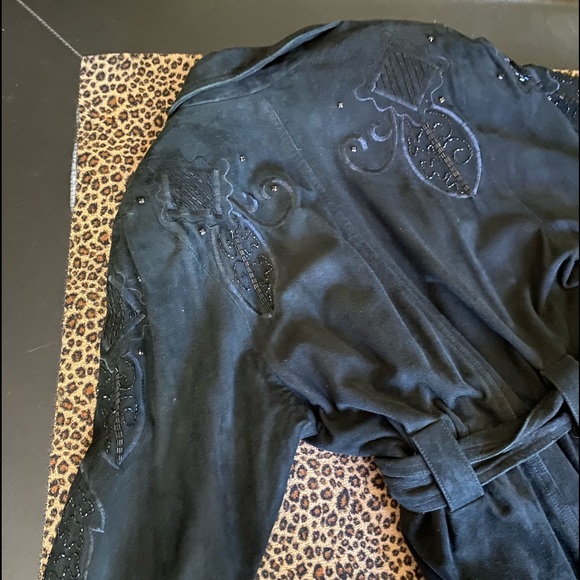 Suede coat beaded with bugle beads mid length fits small to medium - Picture 2 of 2